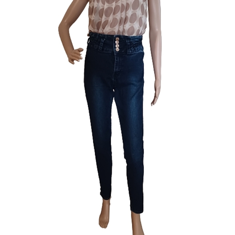 MITZI MICHEL High Waisted Straight Leg Slim Fit Dark Wash Denim Blue Jeans